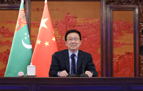 韩正同土库曼斯坦副总理兼外长、中土合作委员会土方主席梅列多夫举行视频会晤